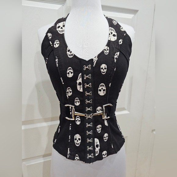 ~SOLD~ Hot Topic Vintage Rare Tripp Royal Bones Black White Skull Corset Top - Picture 7 of 8